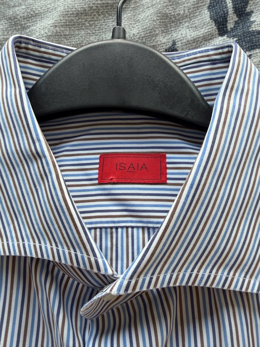 ISAIA Napoli Blue & Brown Striped Men's Button Up Dress Shirt Lg 42 / 16.5